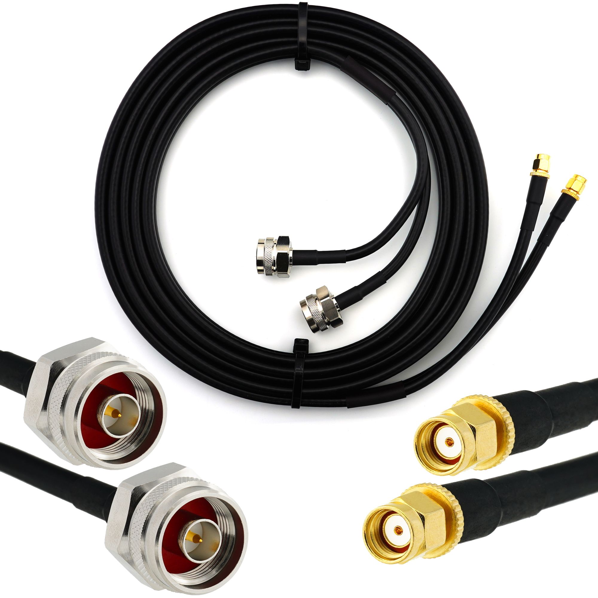 Câble coaxial d'extension Wi-Fi RANGEFUL de 12 m - Double connecteur RP-SMA Mâle vers N Mâle Hex (équivalent LMR 240) étanche - pour routeur Wi-Fi, caméra IP, carte réseau sans fil, mini PCIE