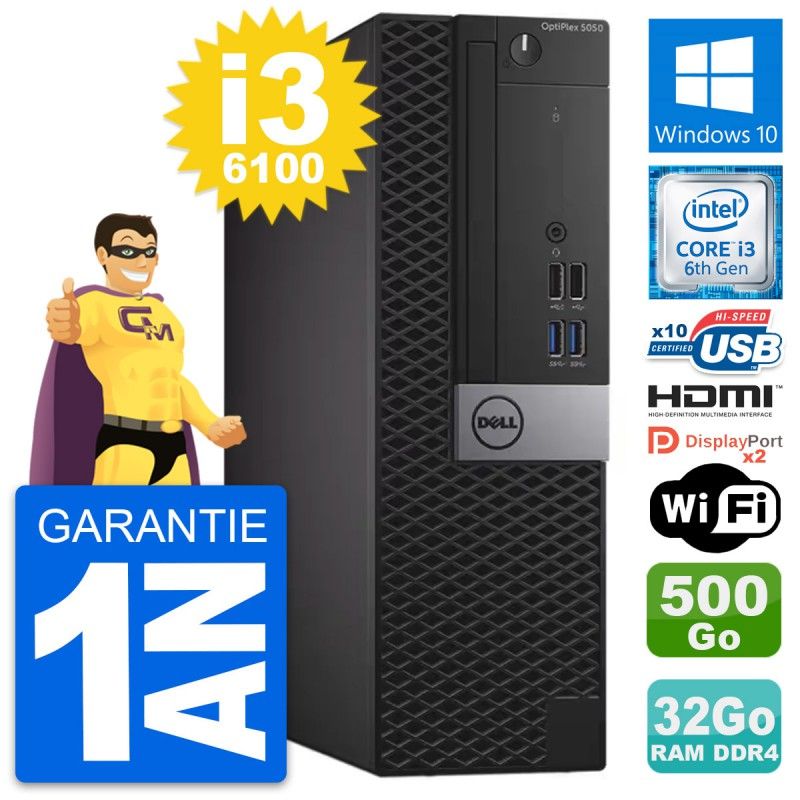 Dell OptiPlex 5050 SFF - Core i3-6100, 32GB RAM, 500GB HDD, HDMI, WiFi, Windows 10