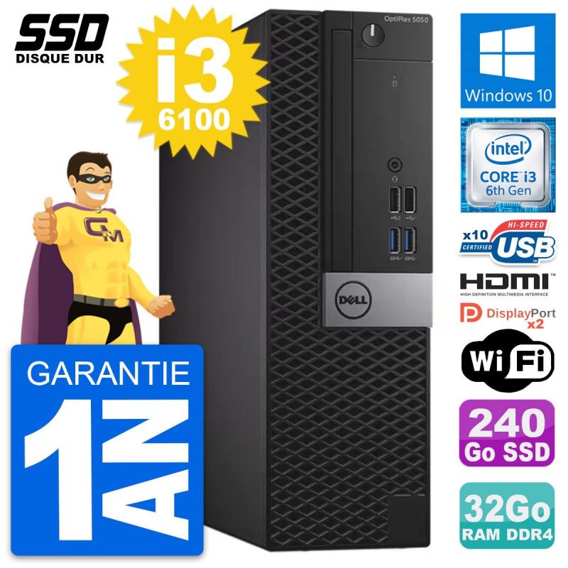 Dell OptiPlex 5050 SFF PC - Intel i3-6100, 32GB RAM, 240GB SSD, HDMI, WiFi