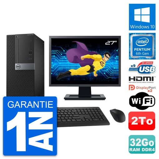 Dell OptiPlex 7050 Desktop PC - 27" Screen, Intel G4400, 32GB RAM, 2TB Storage