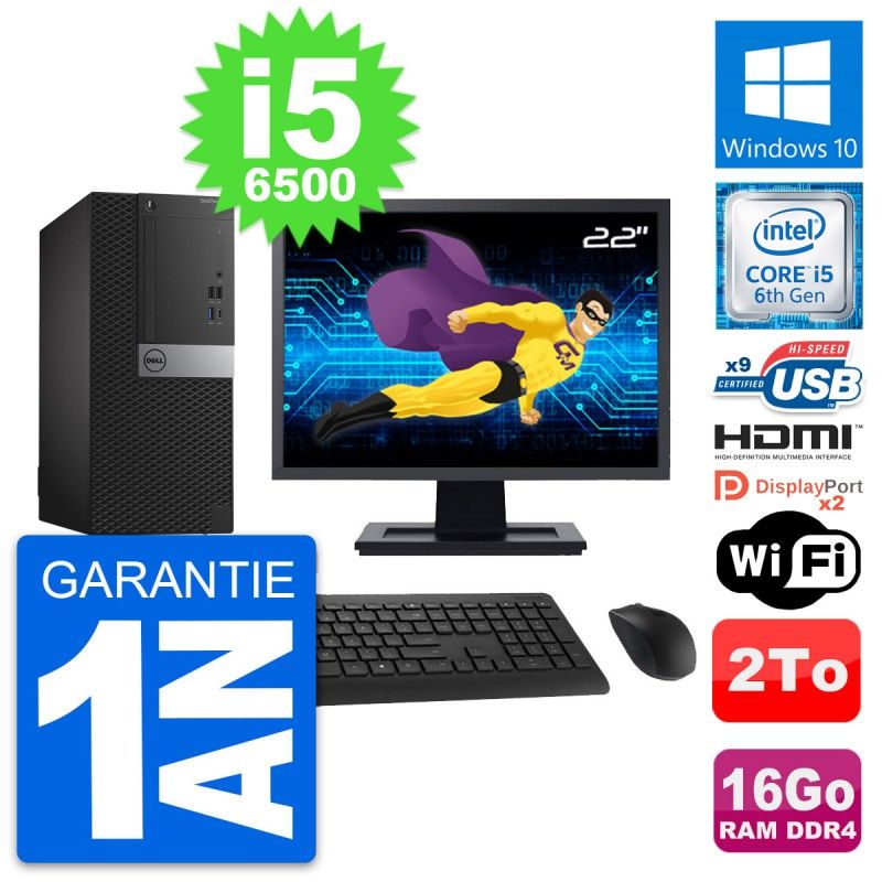 Dell OptiPlex 7050 Desktop Computer, 22" Screen, i5-6500, 16GB RAM, 2TB HDD, HDMI, WiFi