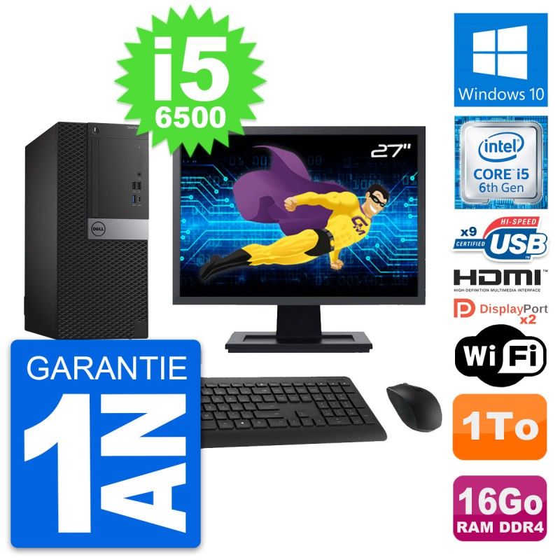 Dell OptiPlex 7050 Desktop PC - 27" Screen, i5-6500, 16GB RAM, 1TB Storage, HDMI