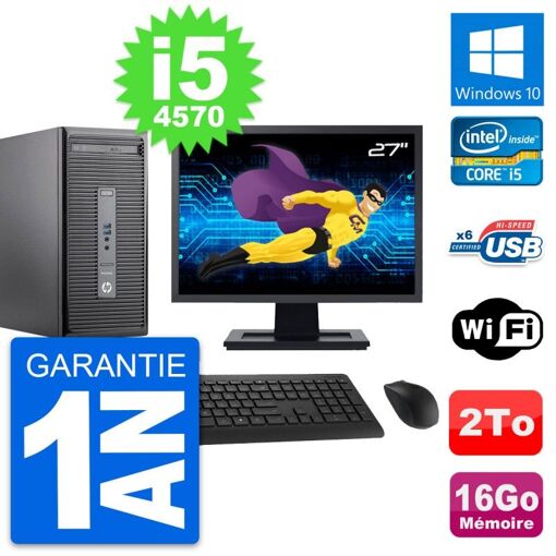 PC de escritorio HP ProDesk 400 G2 MT, pantalla de 27'', procesador Intel i5-4570, 16 GB RAM, almacenamiento de 2 TB, Windows 10, WiFi
