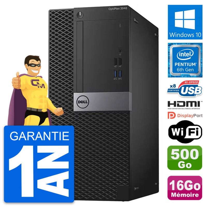 Dell OptiPlex 3040 Desktop Computer - Intel Pentium G4400, 16GB RAM, 500GB HDD, HDMI, WiFi