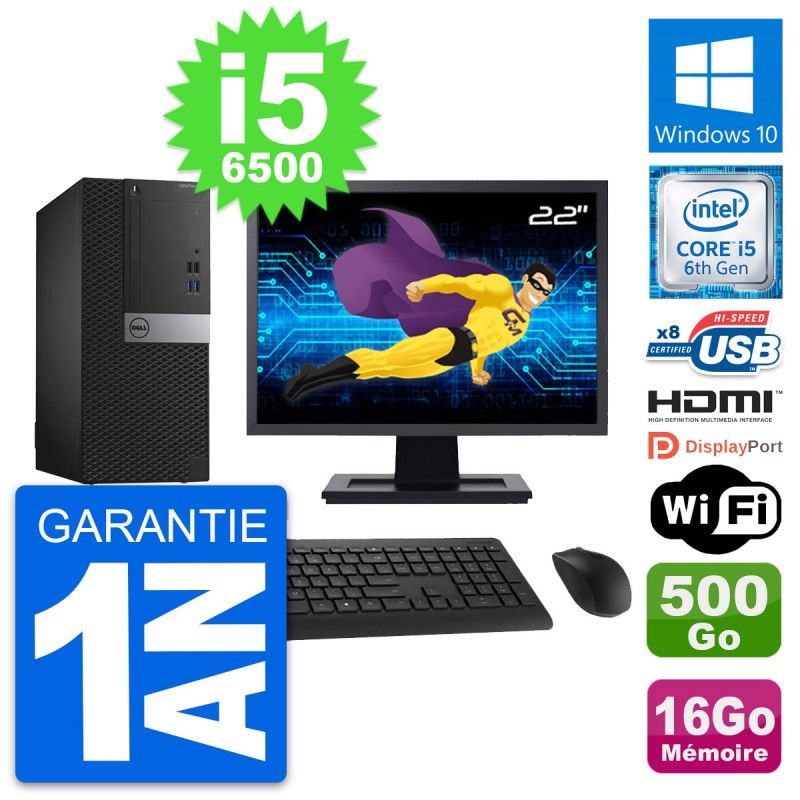 Dell OptiPlex 3040 Desktop PC - 22" Screen, i5-6500, 16GB RAM, 500GB HDD, HDMI