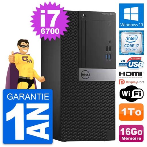Ordinateur de bureau Dell OptiPlex 3040 - Processeur i7, 16 Go de RAM, 1 To HDD, HDMI, WiFi