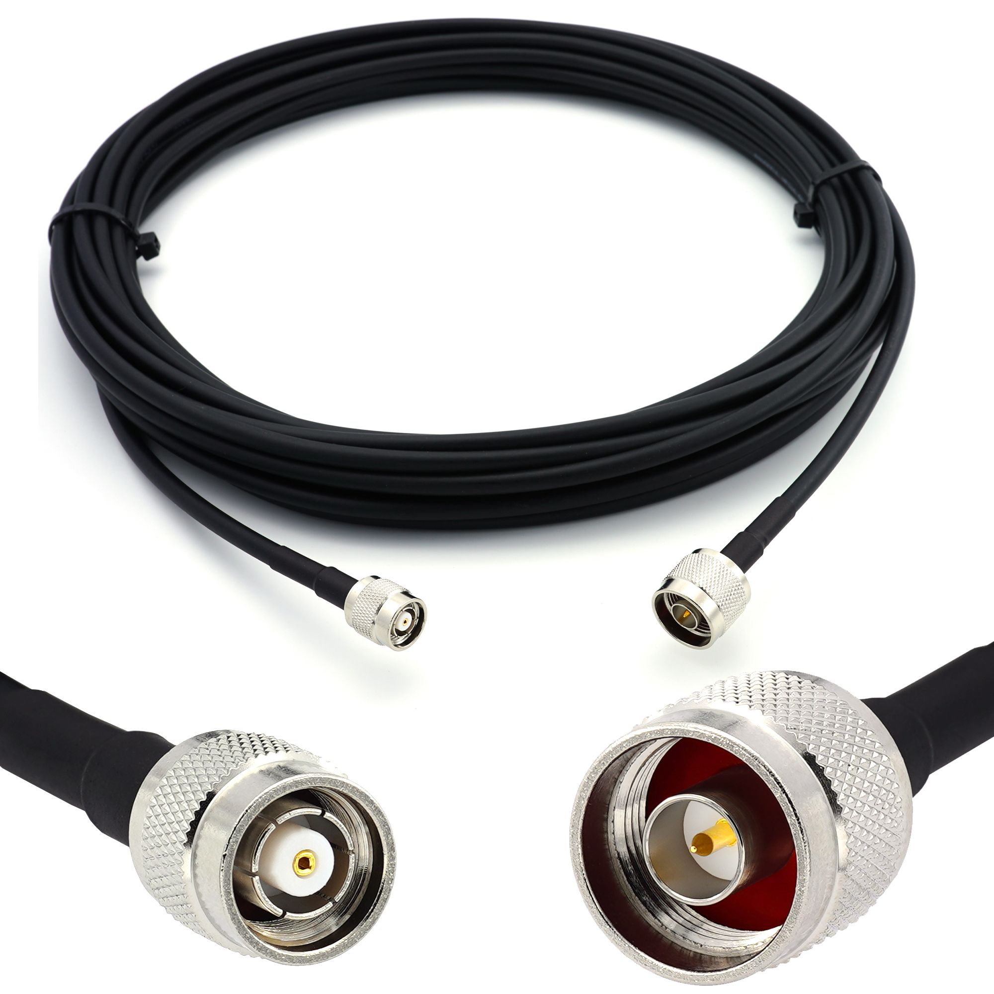 Câble coaxial N mâle vers RP-TNC mâle de 12 m - HF240 (équivalent LMR 240) rallonge étanche pour routeur WiFi, antenne radio LTE, amplificateur GSM 4G/5G/6G hotspot