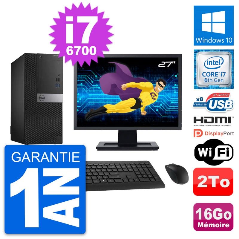 Dell OptiPlex 3040 Desktop Computer, 27" Screen, i7-6700, 16GB RAM, 2TB HDD, HDMI, Wi-Fi