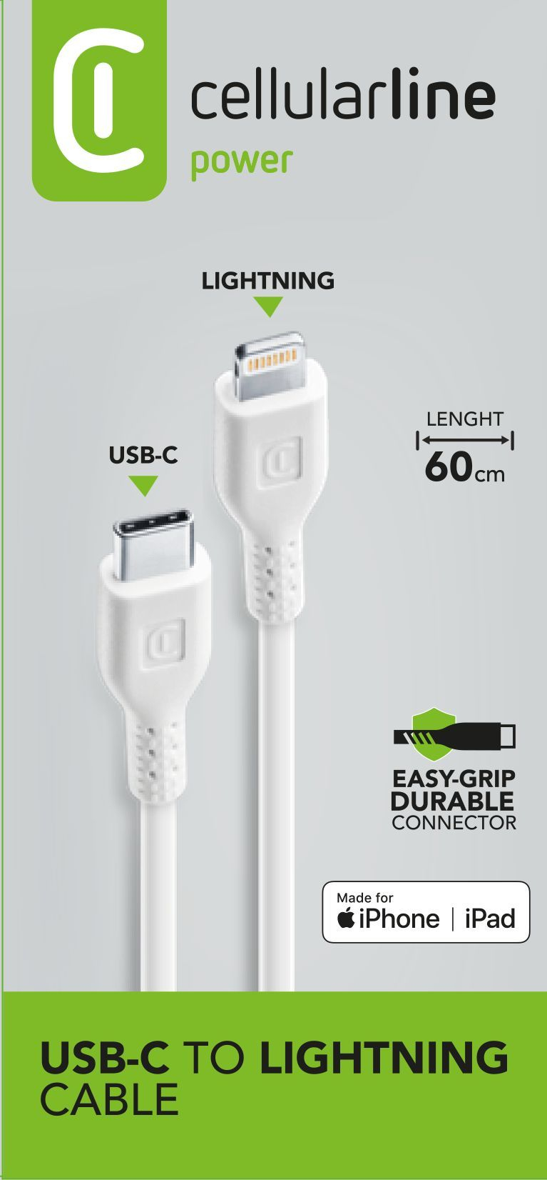 Câble de puissance Cellularline 60 cm - USB-C vers Lightning