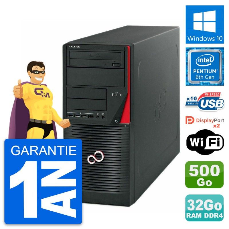 Fujitsu Celsius W550n Desktop PC - Intel Pentium G4400, 32GB RAM, 500GB HDD, Windows 10, WiFi