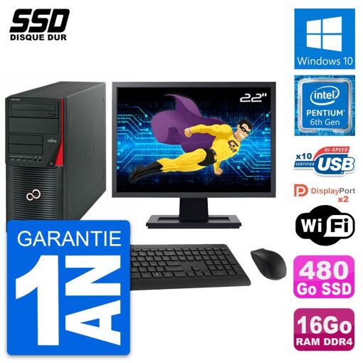 Fujitsu W550n 22-Inch PC Tower - Intel Pentium G4400, 16GB RAM, 480GB SSD, Windows 10, WiFi