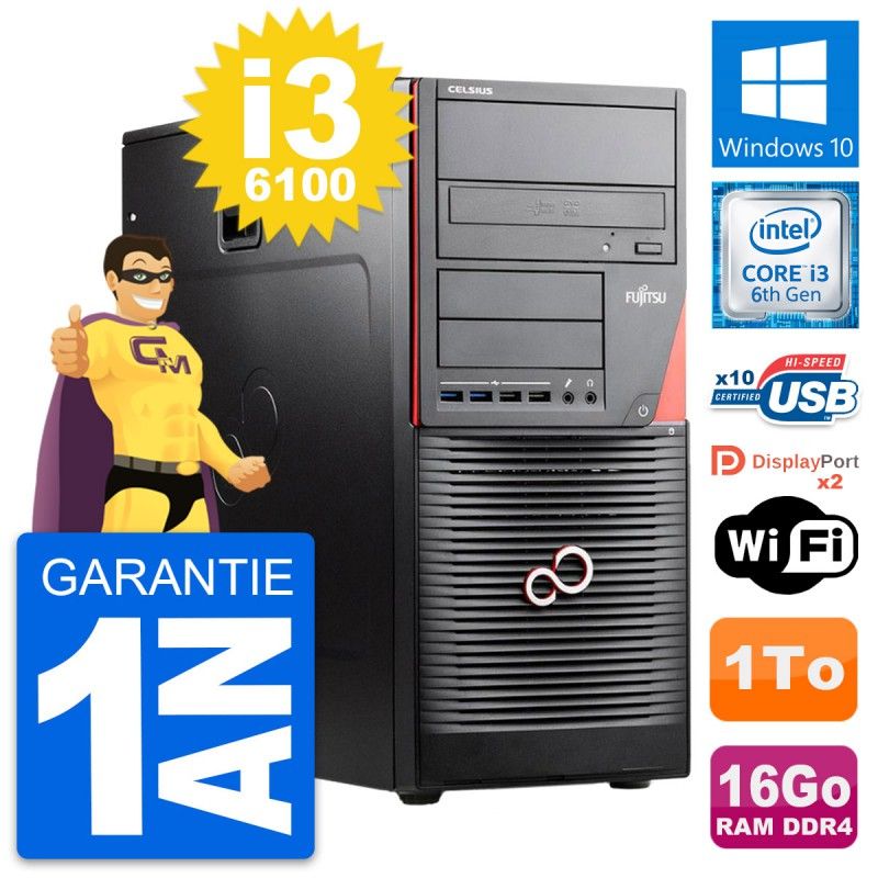 Fujitsu Celsius W550n MT i3-6100 16GB RAM 1TB HDD Windows 10 WiFi Desktop Computer