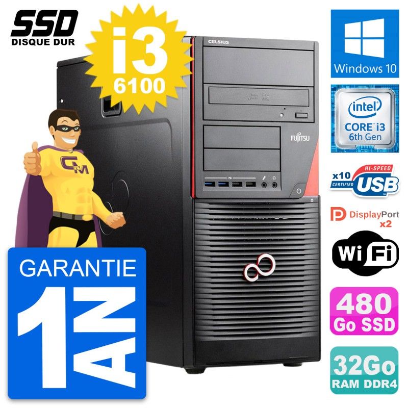 Fujitsu Celsius W550n MT Core i3-6100 32GB RAM 480GB SSD Windows 10 WiFi