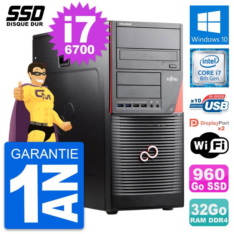 Fujitsu Celsius W550n MT - Core i7-6700, 32GB RAM, 960GB SSD, Windows 10, Wifi
