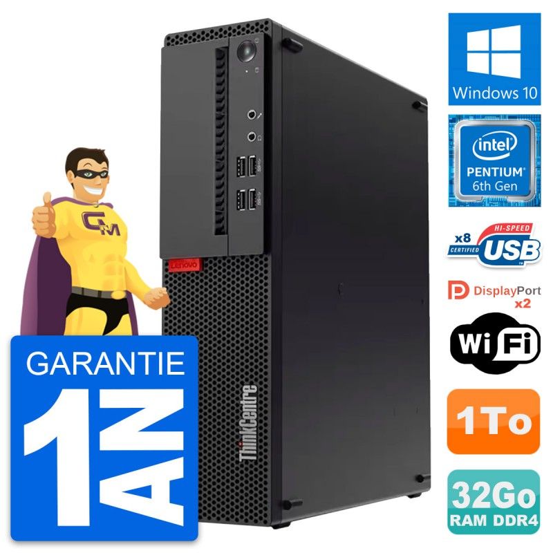 Lenovo ThinkCentre M910s SFF Desktop Computer - Intel Pentium G4400, 32GB RAM, 1TB HDD, Windows 10, WiFi