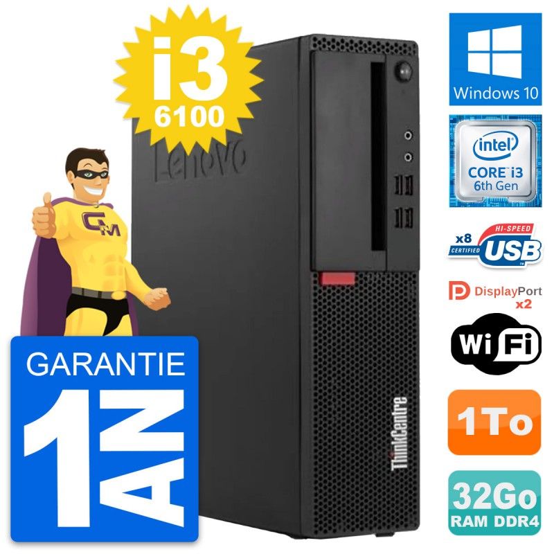 Lenovo ThinkCentre M910s SFF Core i3-6100 32GB RAM 1TB HDD Windows 10 Wifi