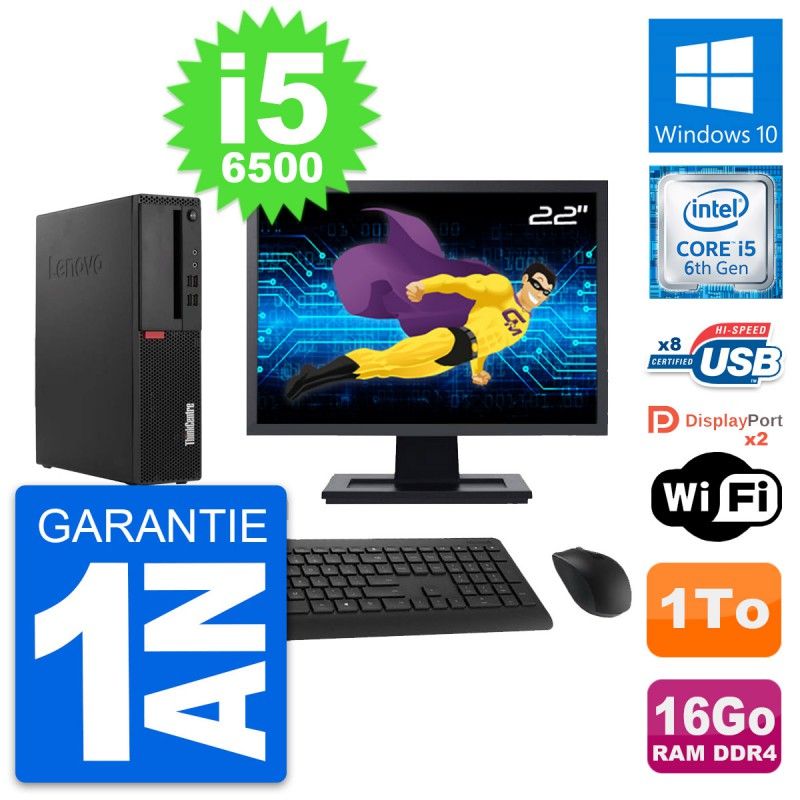 Lenovo M910s SFF Desktop Computer - 22" Screen, Intel i5-6500, 16GB RAM, 1TB HDD, Windows 10, WiFi