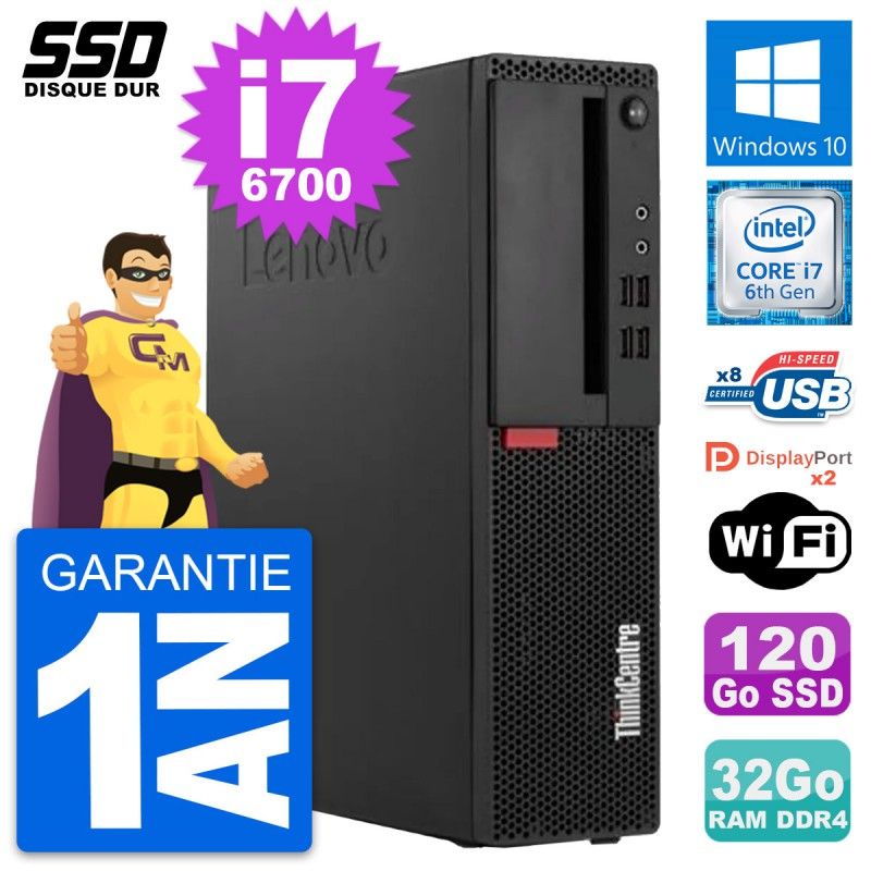 Lenovo ThinkCentre M910s SFF Desktop - Intel i7-6700, 32GB RAM, 120GB SSD, Windows 10, WiFi