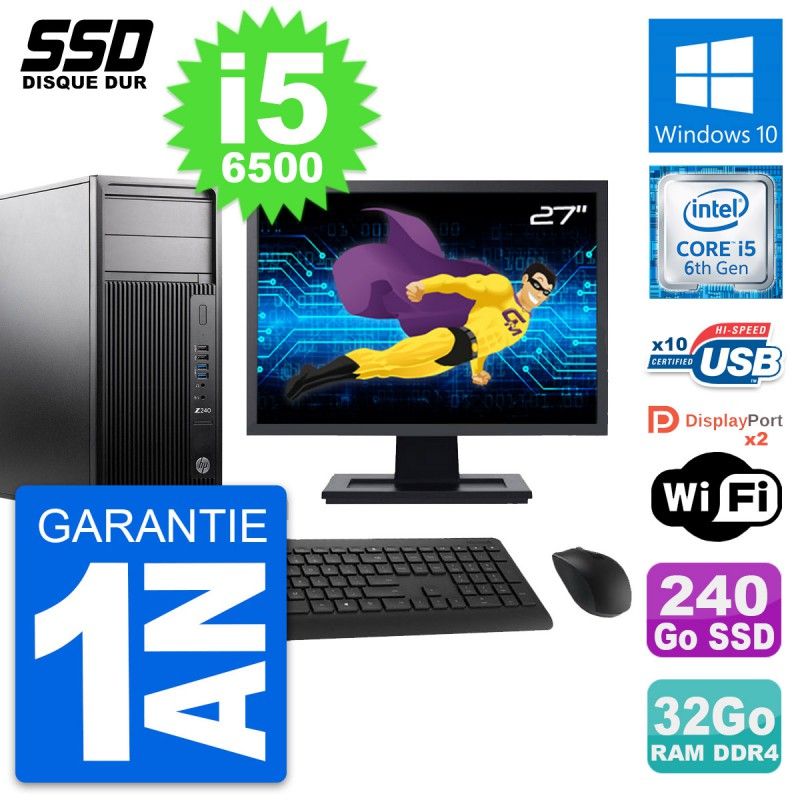 HP WorkStation Z240 Desktop Computer | 27" Screen | i5-6500 | 32GB RAM | 240GB SSD