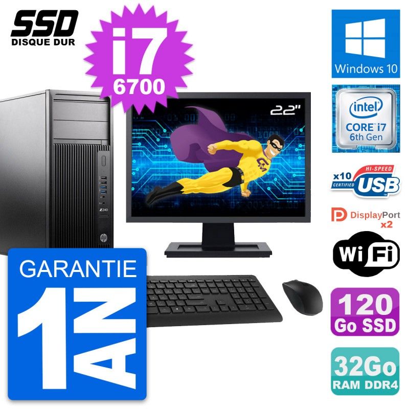 HP WorkStation Z240 Desktop PC - 22" Screen, i7-6700, 32GB RAM, 120GB SSD, Windows 10, Wifi