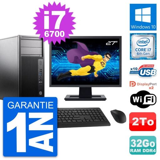 Computadora de trabajo HP Z240 MT - Pantalla de 27'', Intel i7-6700, 32GB de RAM, 2TB HDD, Windows 10, WiFi