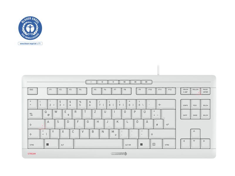 Teclado Cherry Stream TKL - USB, QWERTZ, Alemán, Interruptor Cherry SX - Gris/Blanco