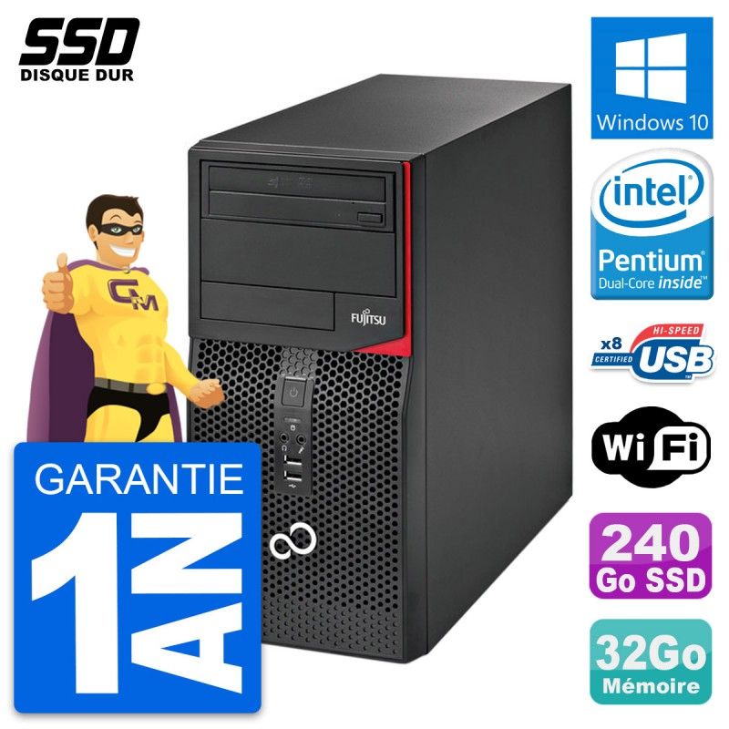 Fujitsu Esprimo P520 PC Tower - Intel G3220, 32GB RAM, 240GB SSD, Windows 10, Wifi