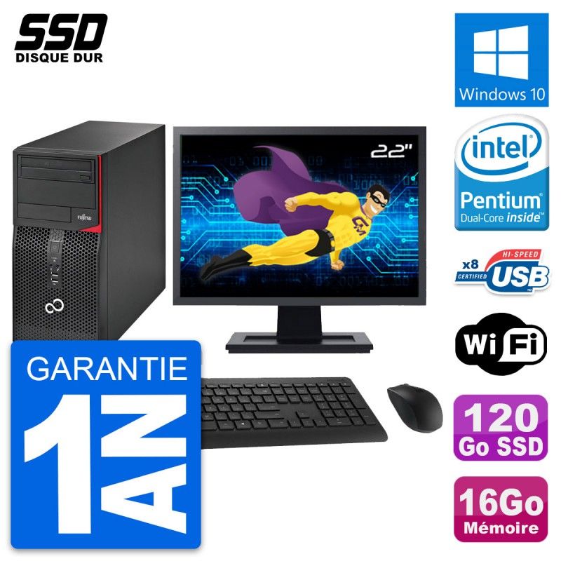 Fujitsu P520 22-inch PC Tower - Intel G3220, 16GB RAM, 120GB SSD, Windows 10, WiFi