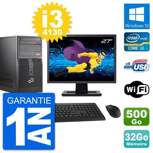 Fujitsu P520 27-inch PC Tower - i3-4130, 32GB RAM, 500GB HDD, Windows 10, WiFi
