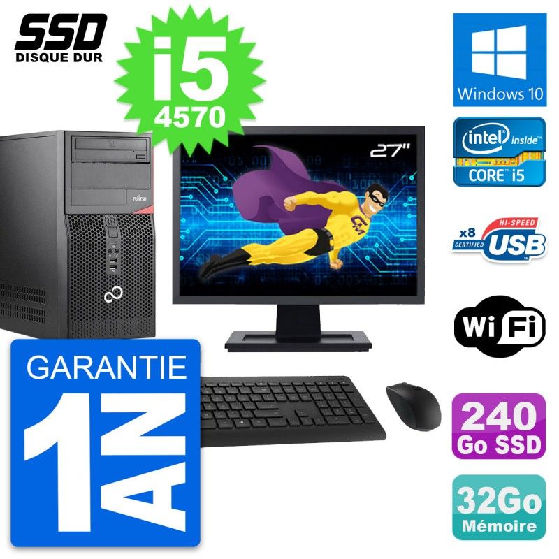 Fujitsu P520 27-Inch PC Tower - Intel i5-4570, 32GB RAM, 240GB SSD, Windows 10, WiFi