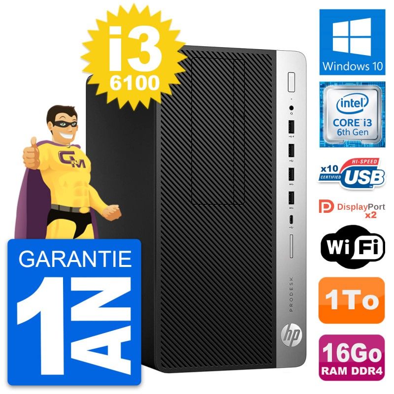 HP ProDesk 600 G3 Desktop PC - Intel Core i3-6100, 16GB RAM, 1TB HDD, Windows 10, WiFi