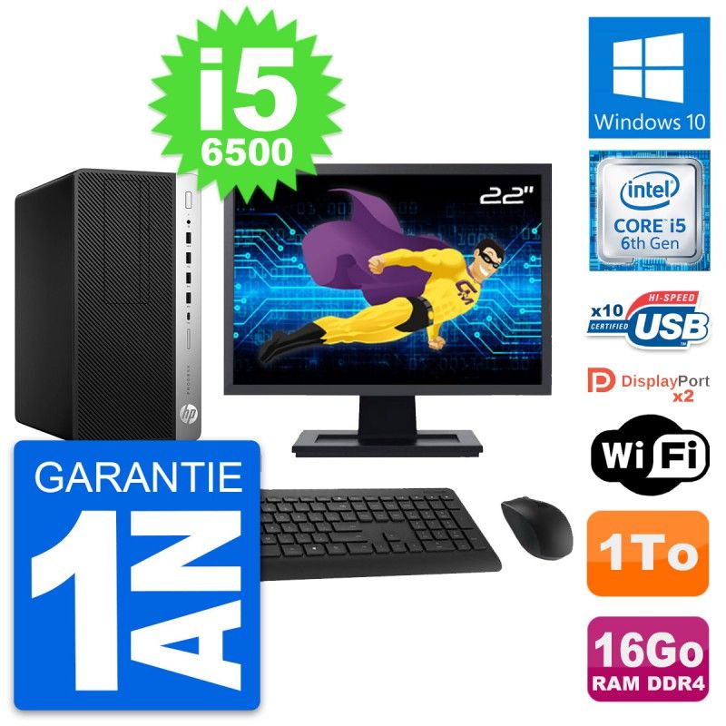HP ProDesk 600 G3 MT Desktop PC - 22" Screen, Intel i5-6500, 16GB RAM, 1TB Storage, Windows 10, Wifi