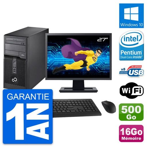 Torre Fujitsu P510 - Pantalla de 27', Intel G2020, 16GB de RAM, 500GB HDD, Windows 10, WiFi