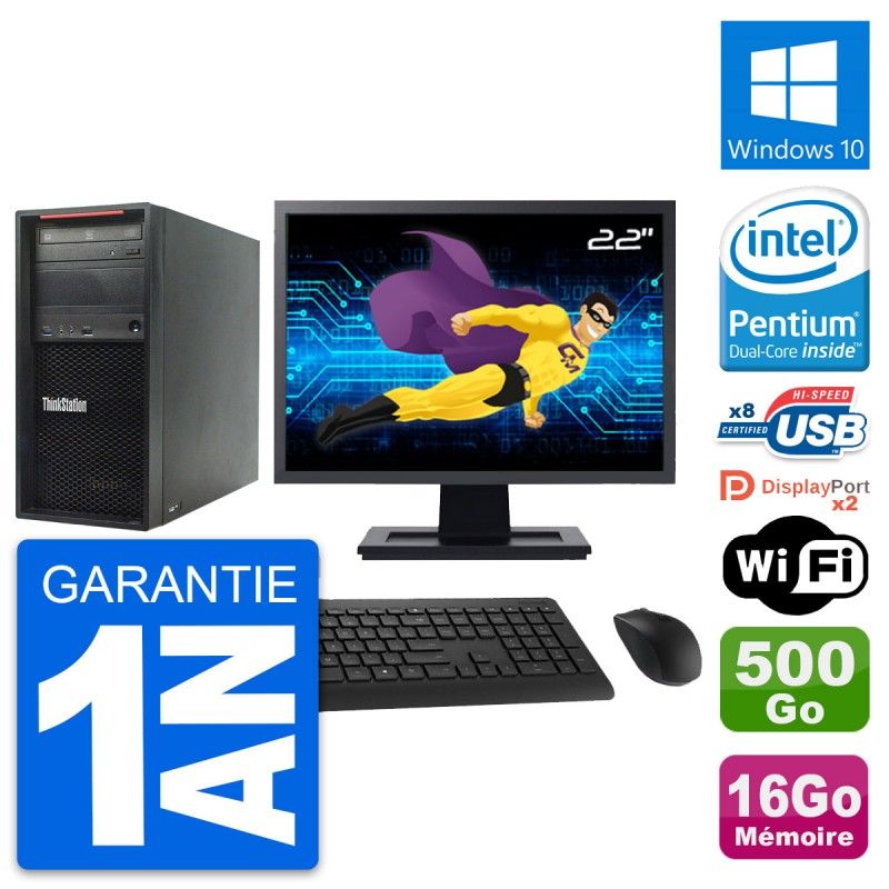Lenovo P300 Desktop Computer, 22" Screen, Intel G3220, 16GB RAM, 500GB HDD, Windows 10, WiFi