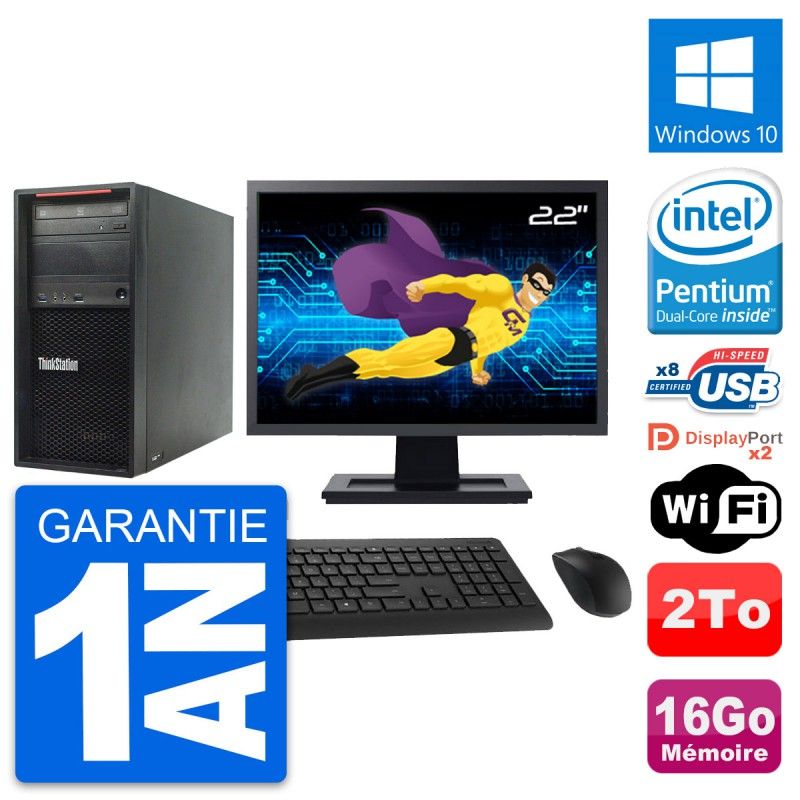 Lenovo ThinkStation P300 22-inch Screen, Intel Pentium G3220, 16GB RAM, 2TB Hard Drive, Windows 10, WiFi