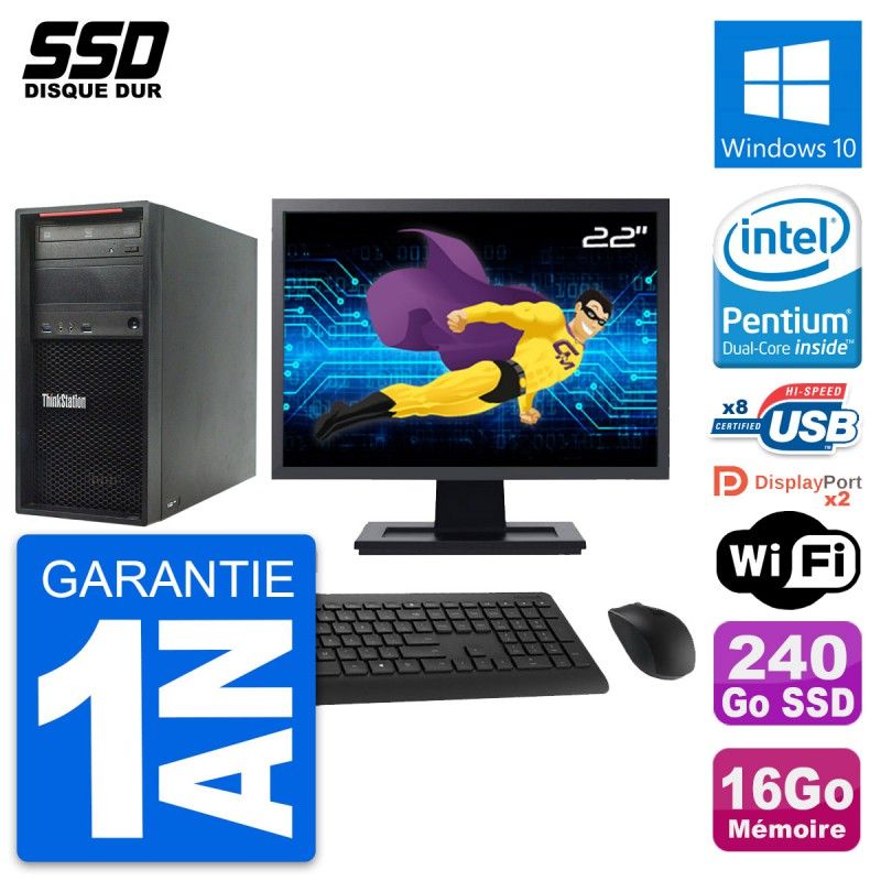 Lenovo ThinkStation P300 22" Screen, Intel Pentium G3220, 16GB RAM, 240GB SSD, Windows 10, WiFi