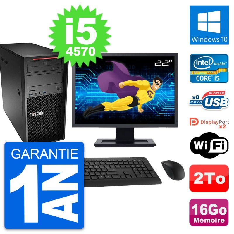 Tour Lenovo P300, Écran 22'', Intel i5-4570, 16 Go RAM, 2 To HDD, Windows 10, Wifi