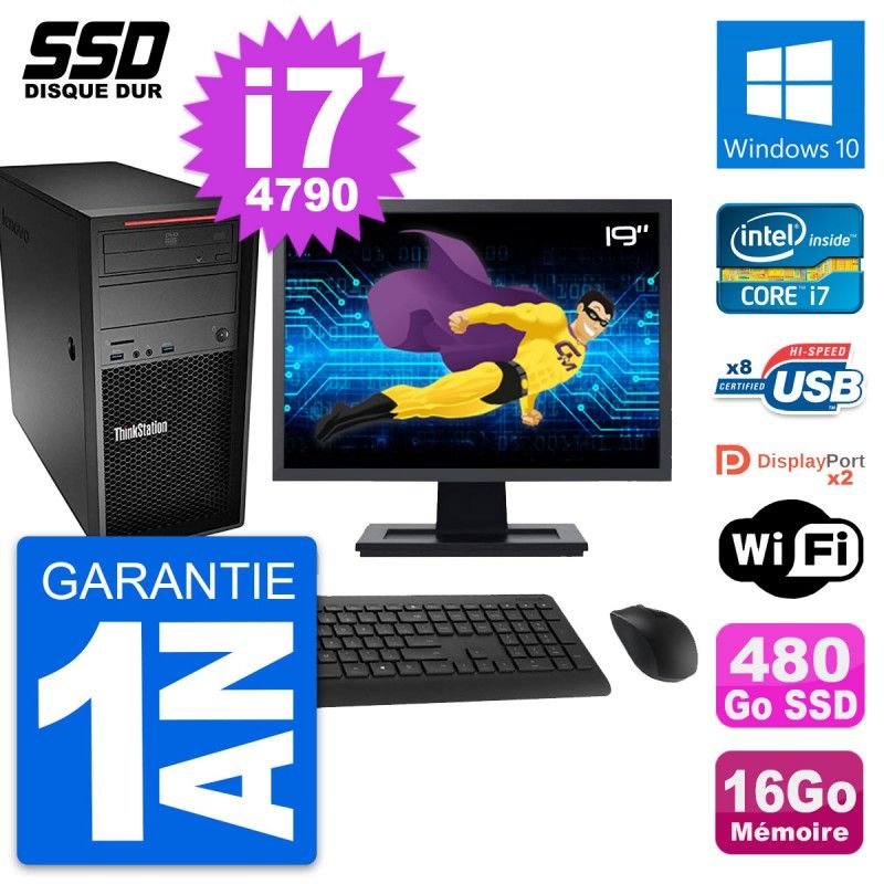 Lenovo ThinkStation P300 Desktop Computer - 19" Screen, Intel i7-4790, 16GB RAM, 480GB SSD, Windows 10, WiFi
