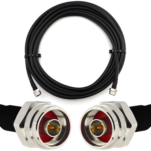 Cable coaxial flexible de 7 metros N macho a N macho (Hex) IP67 con baja pérdida para uso interior/exterior HF400 UF Blindaje doble con cubierta en PVC negro resistente a los UV