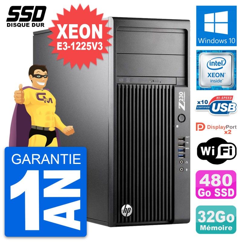 HP WorkStation Z230 - Intel Xeon E3-1225V3, 3.2GHz, 32GB RAM, 480GB SSD, Windows 10, WiFi