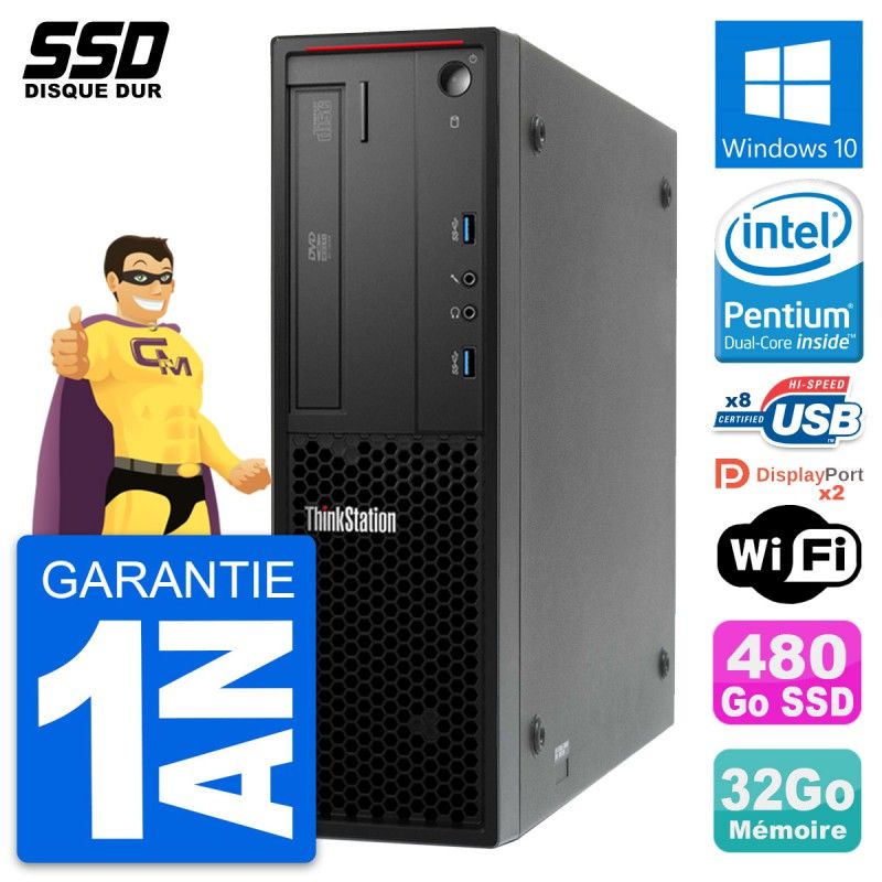 Computadora de escritorio Lenovo ThinkStation P300 SFF - Procesador Intel G3220, 32GB de RAM, 480GB SSD, Windows 10, WiFi