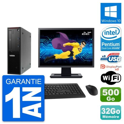 Estación de trabajo Lenovo P300 SFF - Pantalla de 22', Pentium G3220, 32GB de RAM, 500GB HDD, Windows 10, WiFi