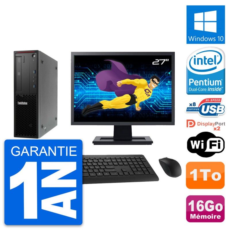 Lenovo P300 SFF Desktop Computer - 27" Screen, Pentium G3220, 16GB RAM, 1TB HDD, Windows 10, Wi-Fi