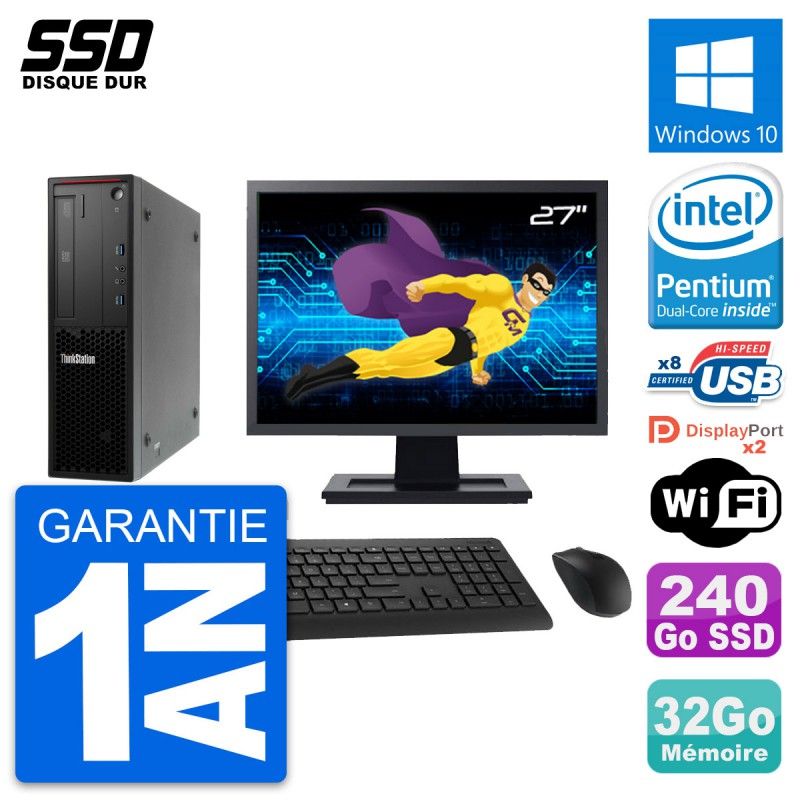 Lenovo P300 SFF Desktop Computer - 27" Screen, Pentium G3220, 32GB RAM, 240GB SSD, Windows 10, WiFi