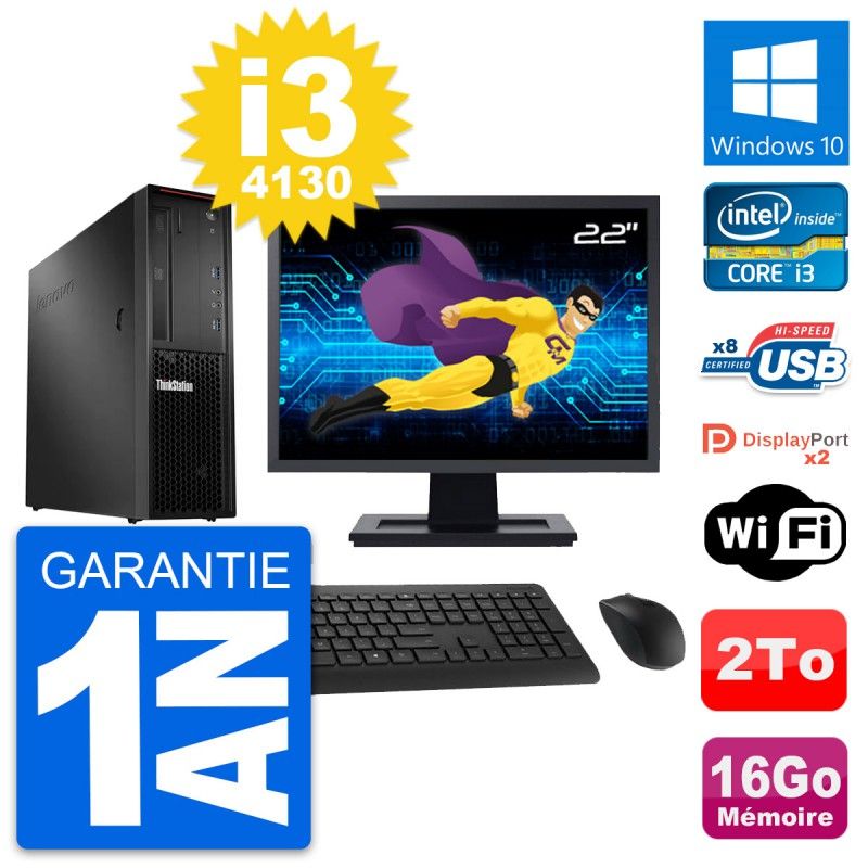 Lenovo P300 SFF Desktop Computer - 22" Screen, Intel i3-4130, 16GB RAM, 2TB HDD, Windows 10, WiFi