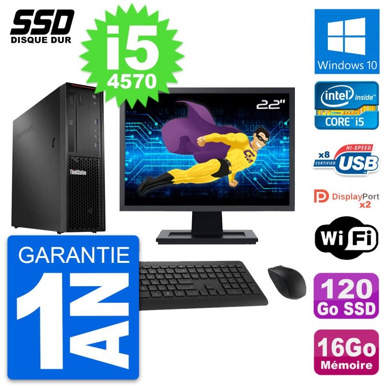 Lenovo P300 SFF Desktop - 22" Screen, Intel i5-4570, 16GB RAM, 120GB SSD, Windows 10, WiFi