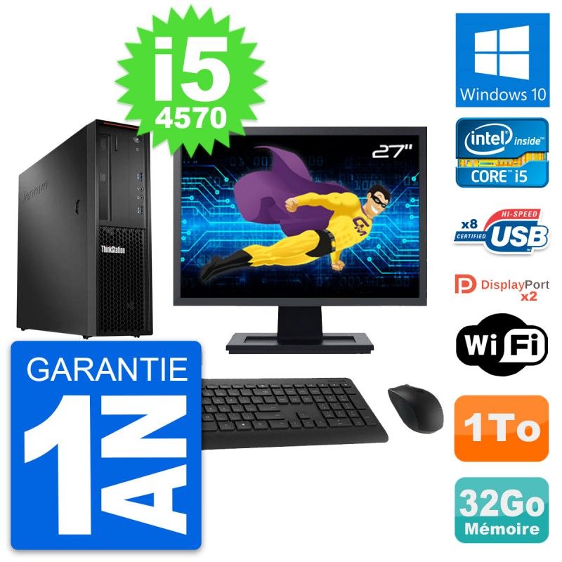 Lenovo P300 SFF Desktop Computer | 27" Screen | Intel i5-4570 | 32GB RAM | 1TB HDD | Windows 10