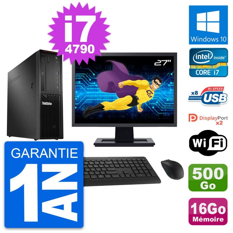 Lenovo P300 SFF Desktop Computer - 27" Screen, Intel i7-4790, 16GB RAM, 500GB Storage, Windows 10, WiFi