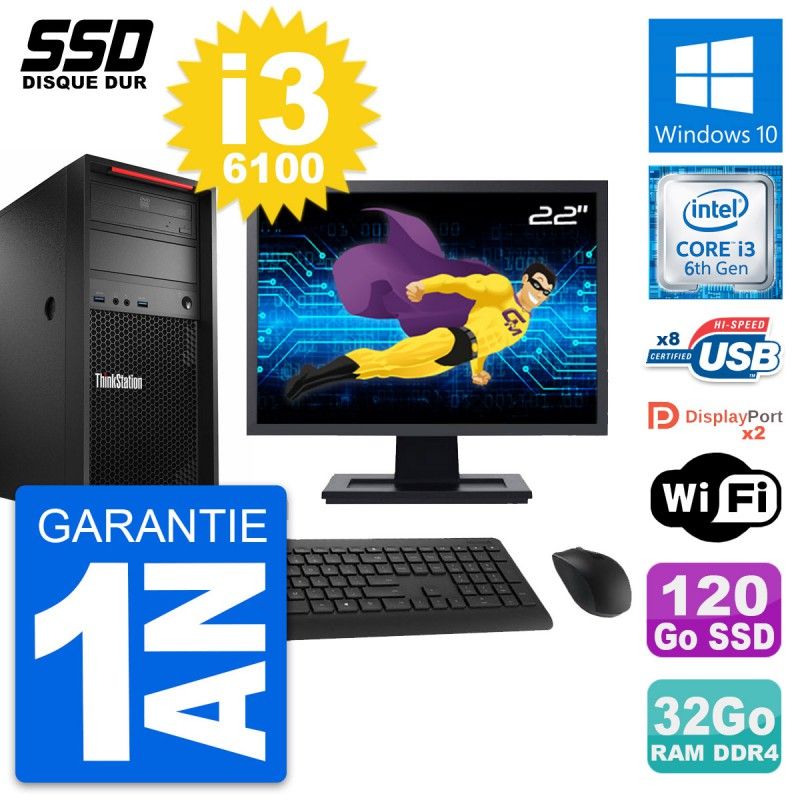 Lenovo ThinkStation P320 MT 22-inch Core i3-6100, 32GB RAM, 120GB SSD, Windows 10, WiFi