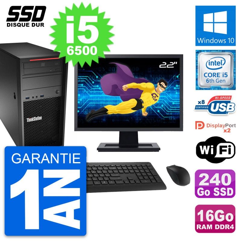 Lenovo ThinkStation P320 MT 22" Core i5-6500 16GB 240GB SSD Windows 10 WiFi Desktop Computer